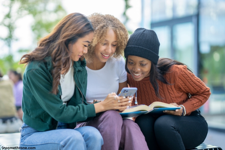 group of friends looking at mobile